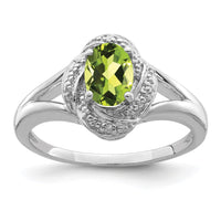 Sterling Silver Rhodium-plated Diam. & Peridot Ring