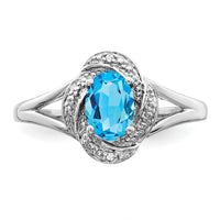 Sterling Silver Rhodium-plated Diam. & Blue Topaz Ring