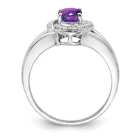 Sterling Silver Rhodium-plated Diam. & Amethyst Ring