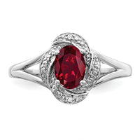 Sterling Silver Rhodium-plated Diam. & Created Ruby Ring
