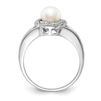 Sterling Silver Rhodium-plated Diam. & FW Cultured Pearl Ring