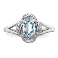 Sterling Silver Rhodium-plated Diam. & Aquamarine Ring