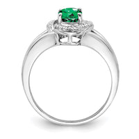 Sterling Silver Rhodium-plated Diam. & Created Emerald Ring