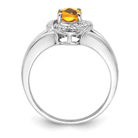 Sterling Silver Rhodium-plated Diam. & Citrine Ring