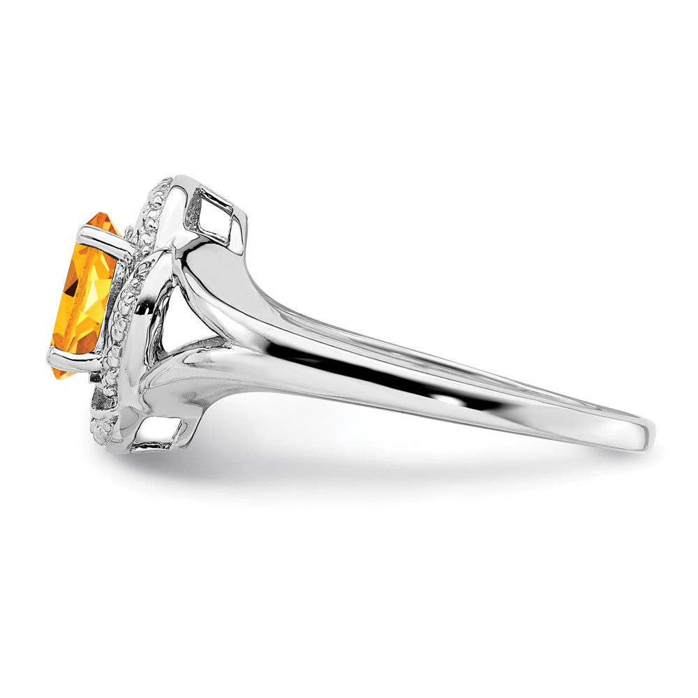 Sterling Silver Rhodium-plated Diam. & Citrine Ring