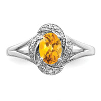 Sterling Silver Rhodium-plated Diam. & Citrine Ring