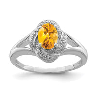 Sterling Silver Rhodium-plated Diam. & Citrine Ring