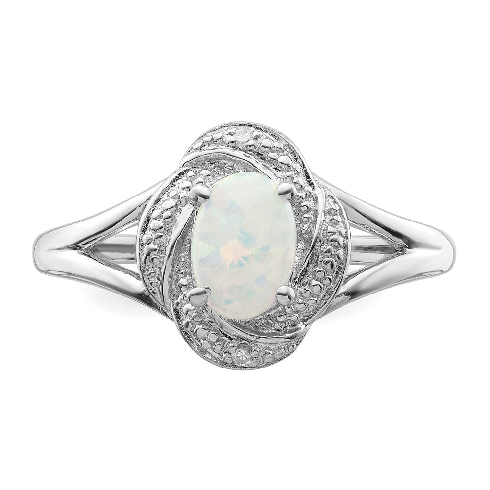 Sterling Silver Rhodium-plated Diam. & Created Opal Ring