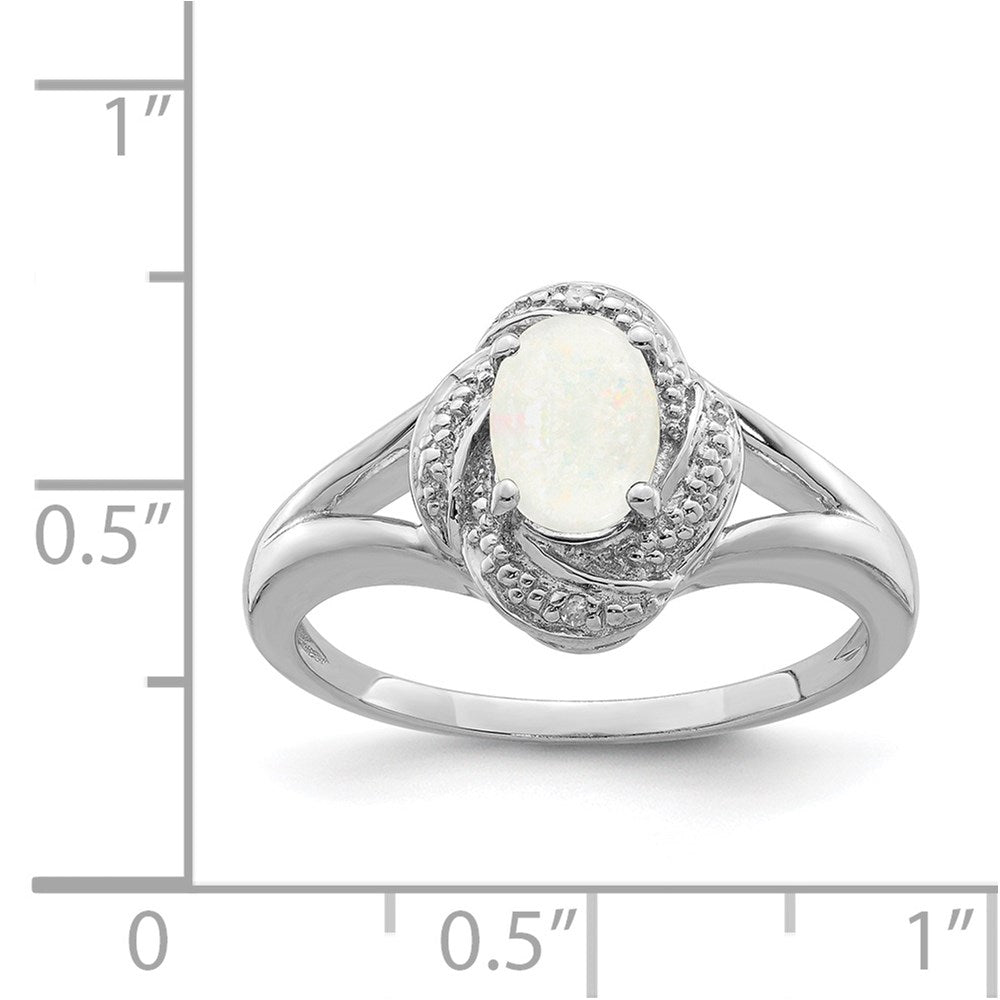 Sterling Silver Rhodium-plated Diam. & Created Opal Ring
