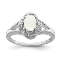 Sterling Silver Rhodium-plated Diam. & Created Opal Ring