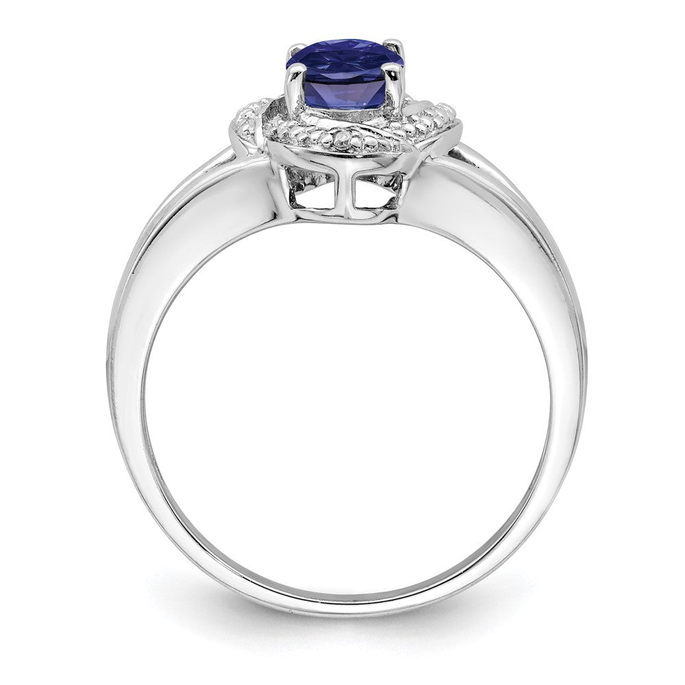 Sterling Silver Rhodium-plated Diam. & Created Sapphire Ring