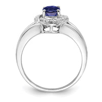 Sterling Silver Rhodium-plated Diam. & Created Sapphire Ring