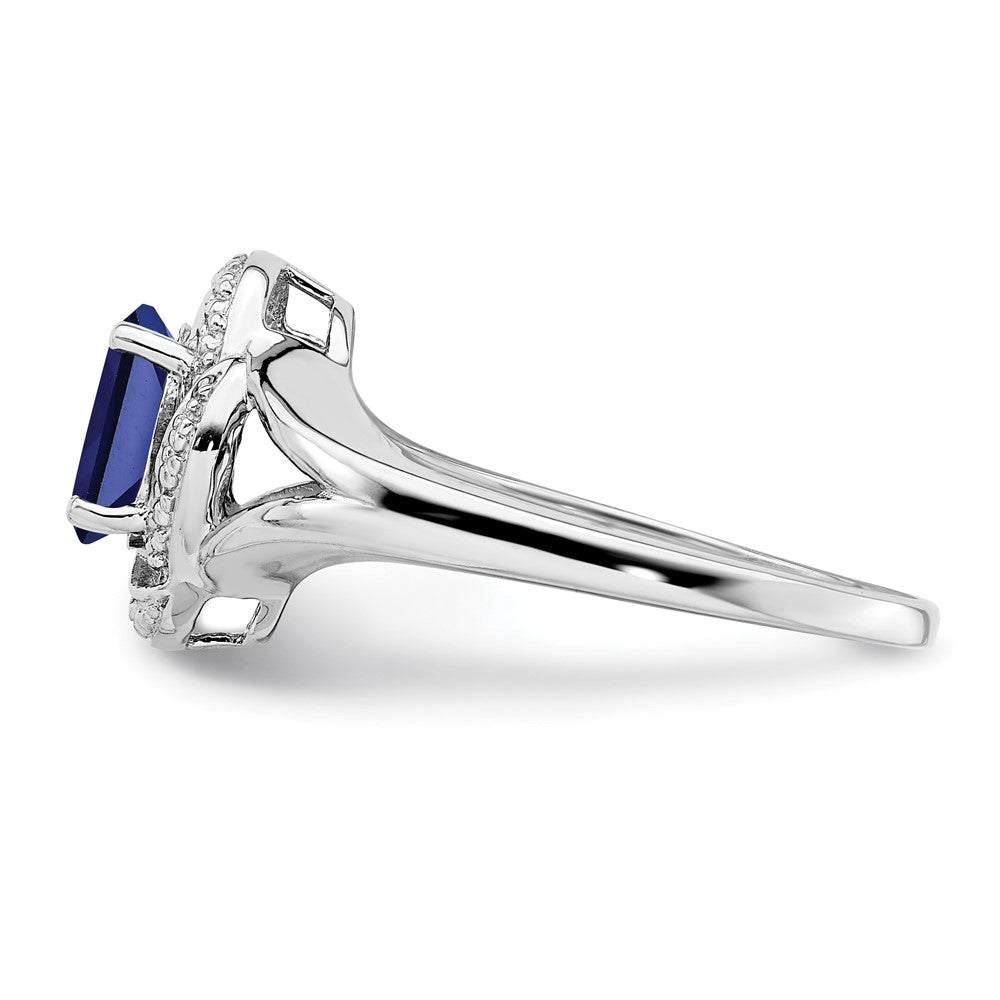 Sterling Silver Rhodium-plated Diam. & Created Sapphire Ring