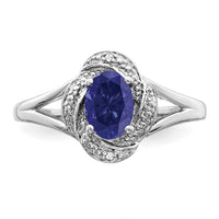 Sterling Silver Rhodium-plated Diam. & Created Sapphire Ring