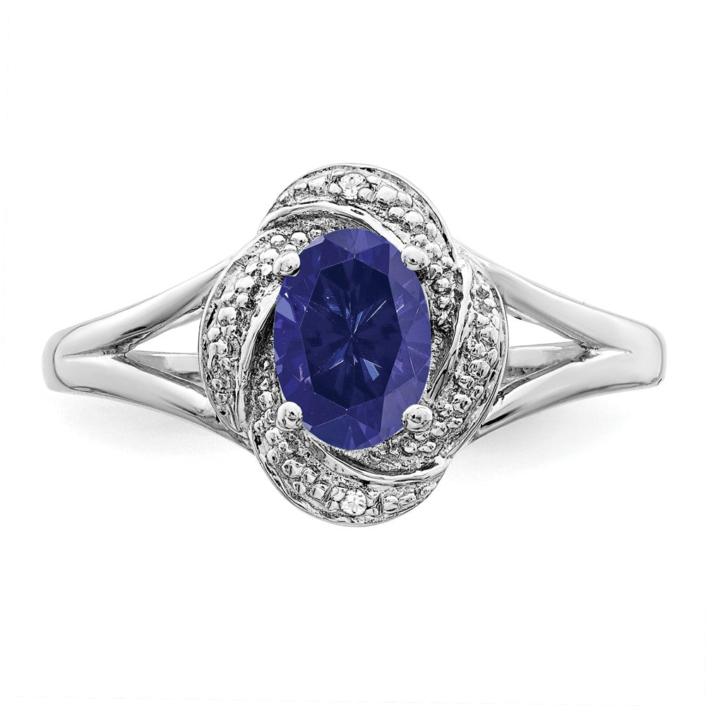 Sterling Silver Rhodium-plated Diam. & Created Sapphire Ring