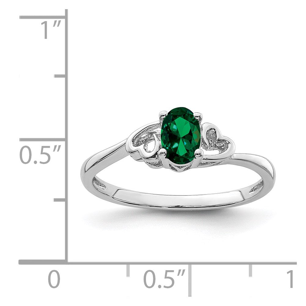Sterling Silver Rhodium-plated Created Emerald Ring