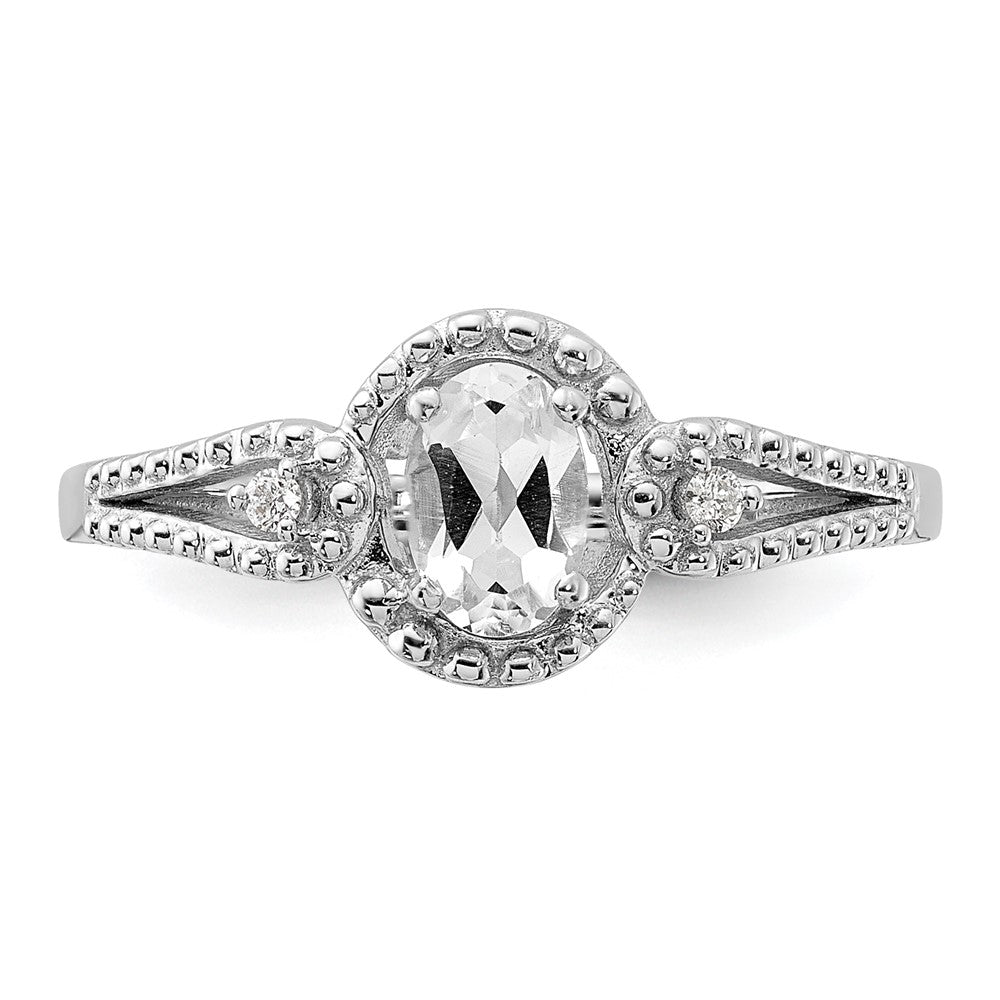 Sterling Silver Rhodium-plated White Topaz & Diam. Ring