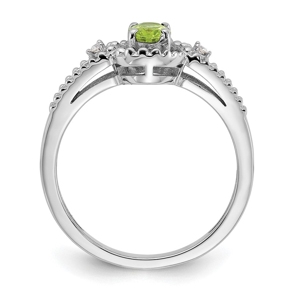 Sterling Silver Rhodium-plated Peridot & Diam. Ring