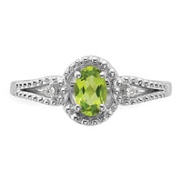 Sterling Silver Rhodium-plated Peridot & Diam. Ring