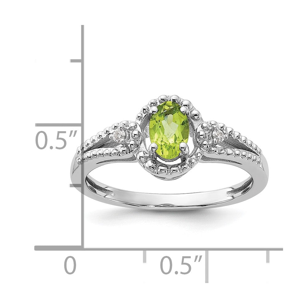 Sterling Silver Rhodium-plated Peridot & Diam. Ring