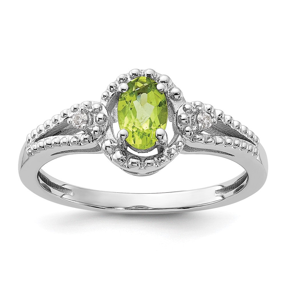 Sterling Silver Rhodium-plated Peridot & Diam. Ring