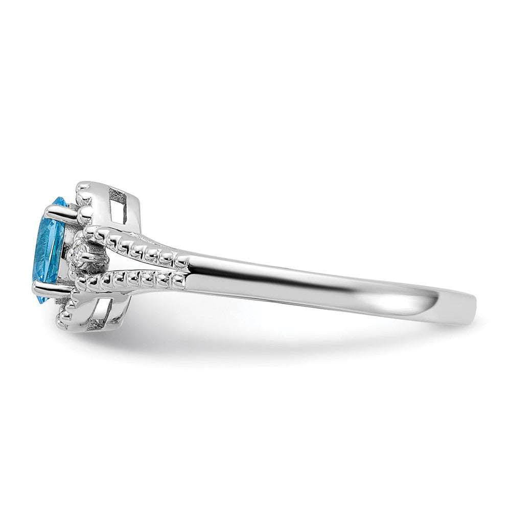 Sterling Silver Rhodium-plated Light Swiss Blue Topaz & Diam. Ring