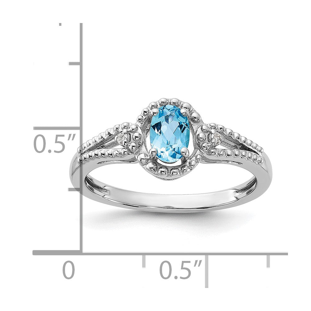 Sterling Silver Rhodium-plated Light Swiss Blue Topaz & Diam. Ring