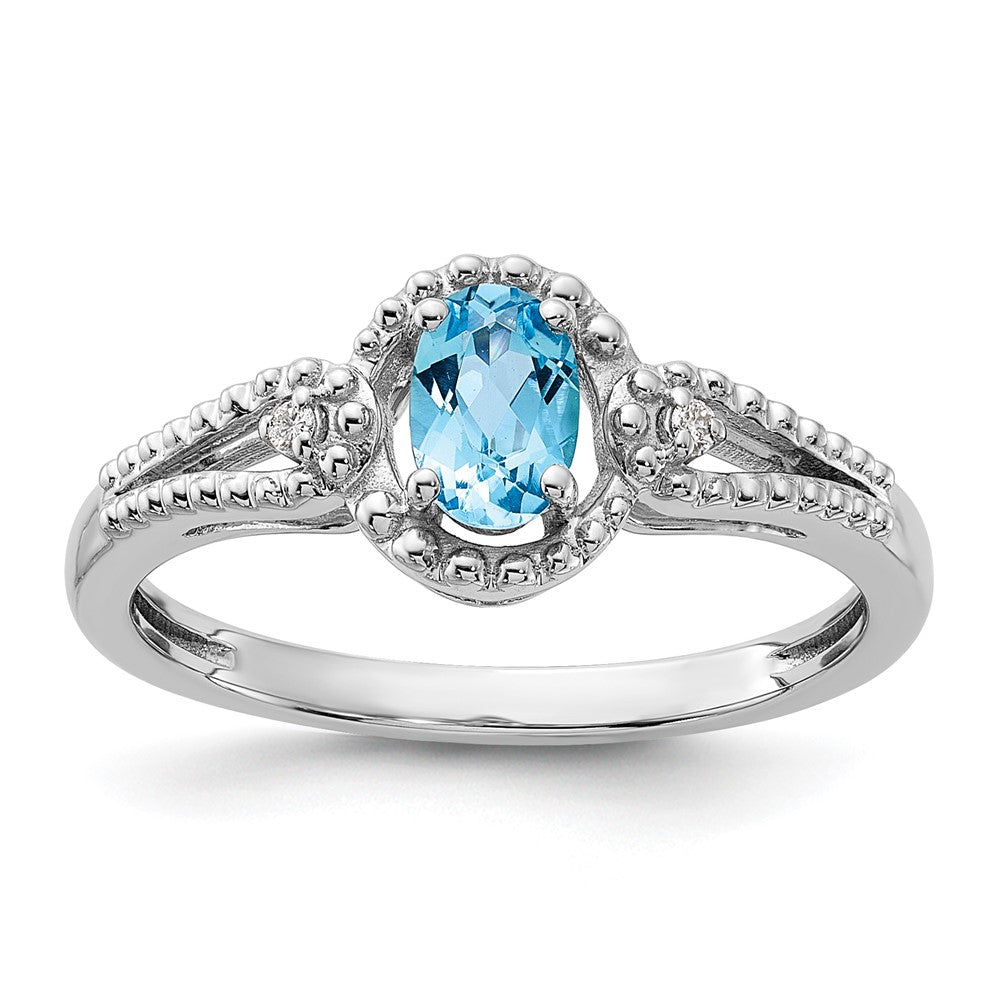 Sterling Silver Rhodium-plated Light Swiss Blue Topaz & Diam. Ring