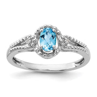 Sterling Silver Rhodium-plated Light Swiss Blue Topaz & Diam. Ring