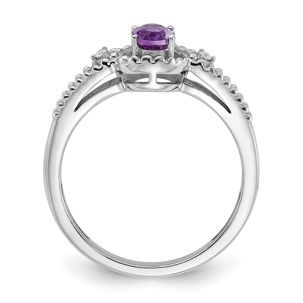 Sterling Silver Rhodium-plated Amethyst & Diam. Ring