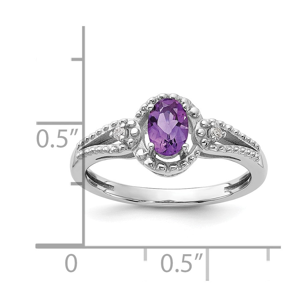 Sterling Silver Rhodium-plated Amethyst & Diam. Ring