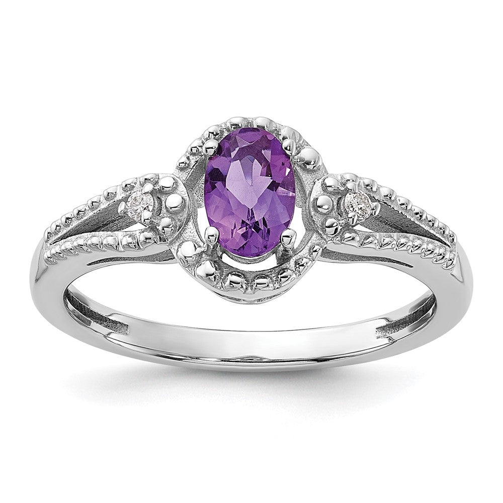 Sterling Silver Rhodium-plated Amethyst & Diam. Ring