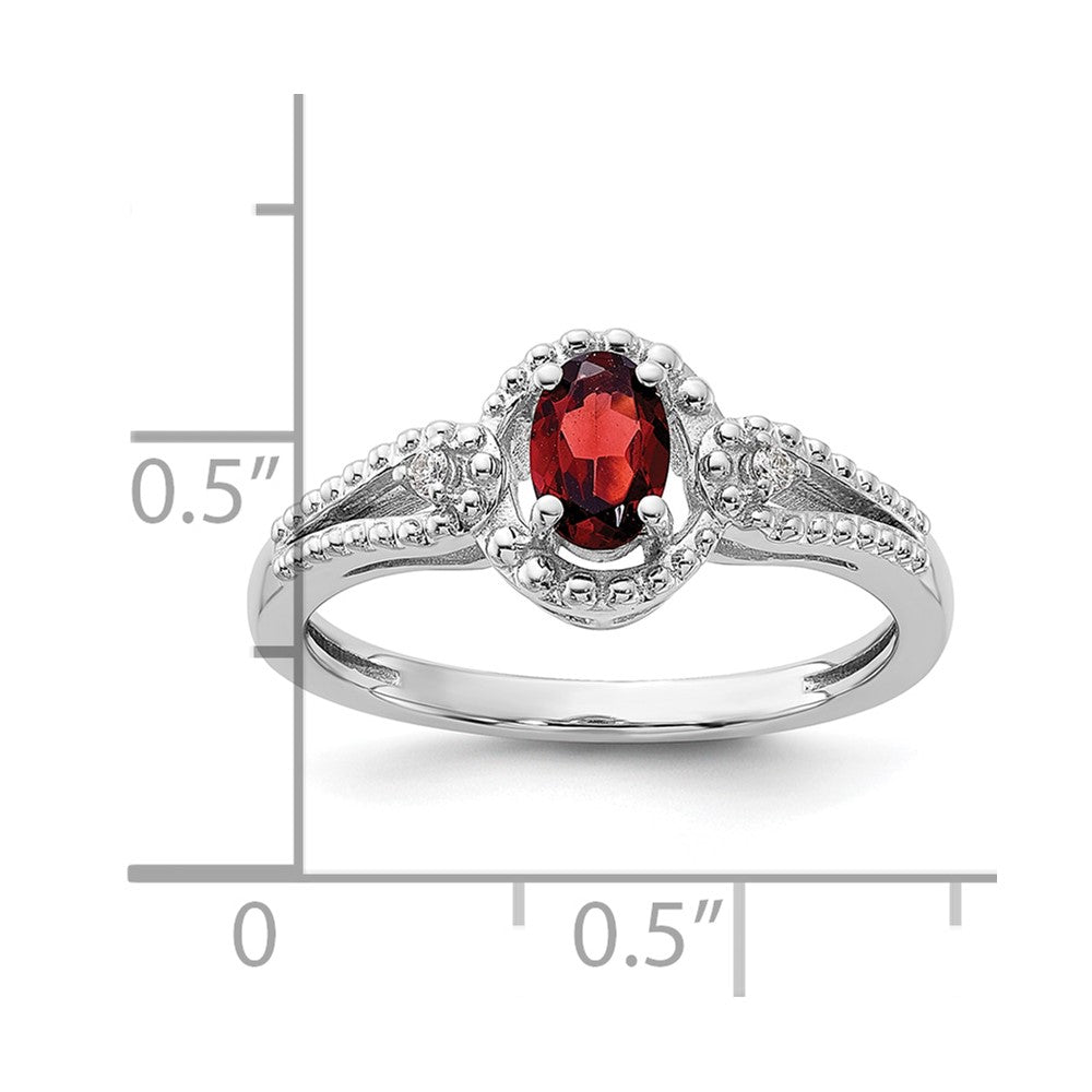 Sterling Silver Rhodium-plated Garnet & Diam. Ring