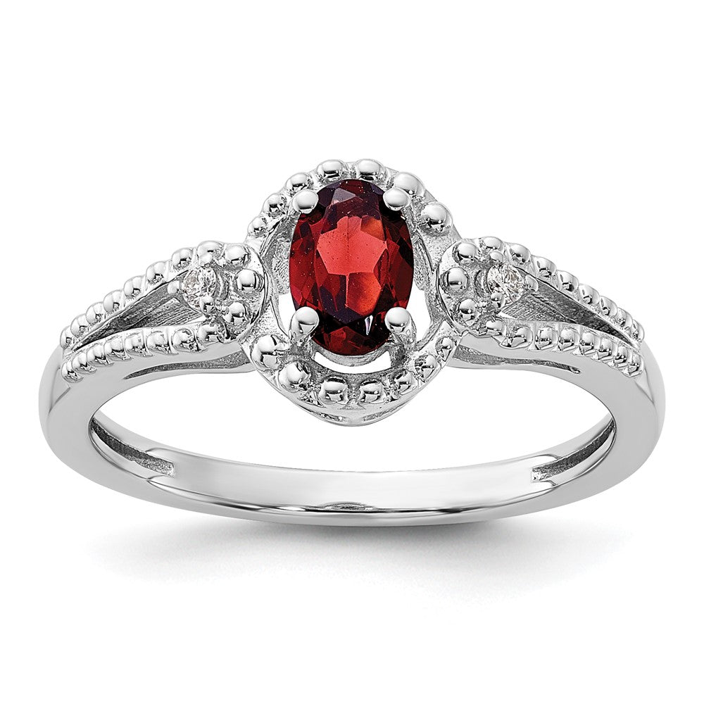 Sterling Silver Rhodium-plated Garnet & Diam. Ring
