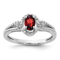 Sterling Silver Rhodium-plated Garnet & Diam. Ring