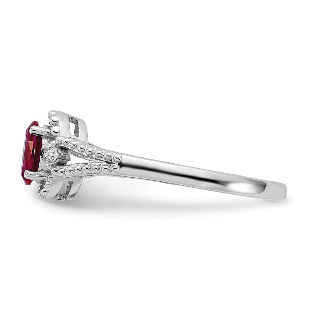 Sterling Silver Rhodium-plated Created Ruby & Diam. Ring