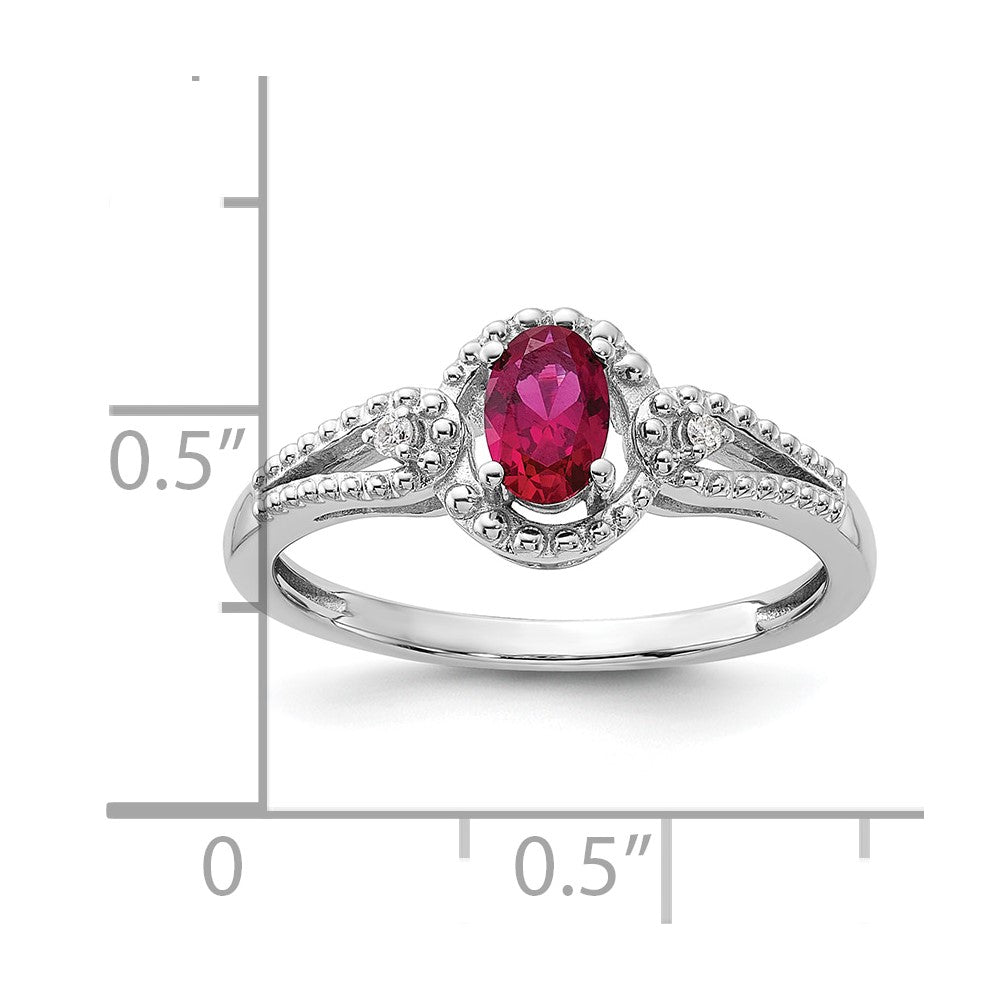 Sterling Silver Rhodium-plated Created Ruby & Diam. Ring