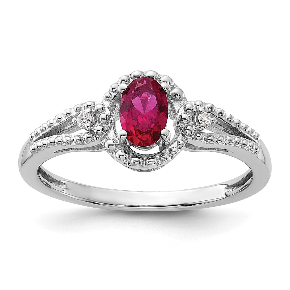 Sterling Silver Rhodium-plated Created Ruby & Diam. Ring