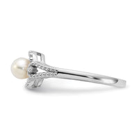 Sterling Silver Rhodium-plated FW Cultured Pearl & Diam. Ring