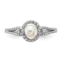Sterling Silver Rhodium-plated FW Cultured Pearl & Diam. Ring