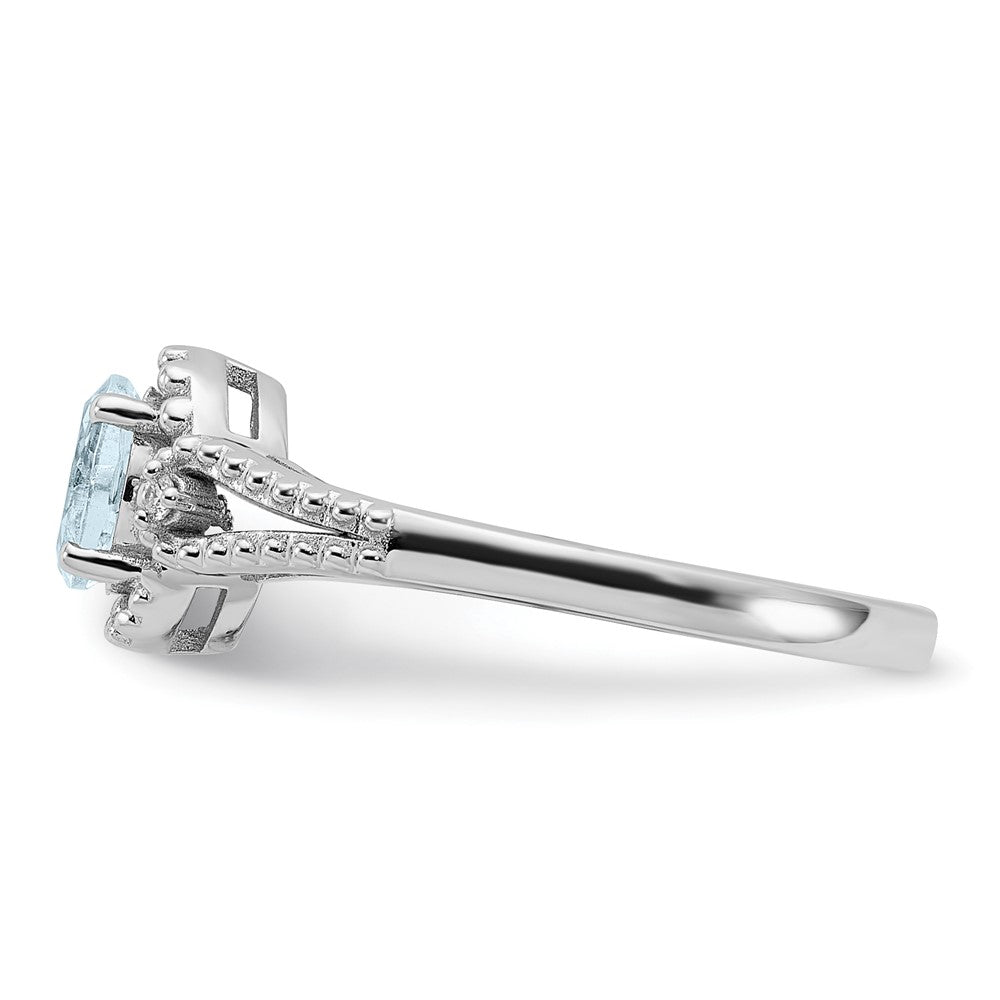 Sterling Silver Rhodium-plated Aquamarine & Diam. Ring