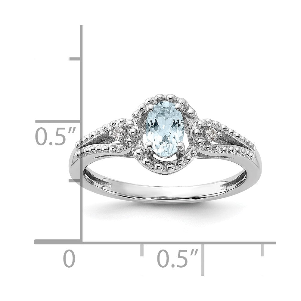 Sterling Silver Rhodium-plated Aquamarine & Diam. Ring