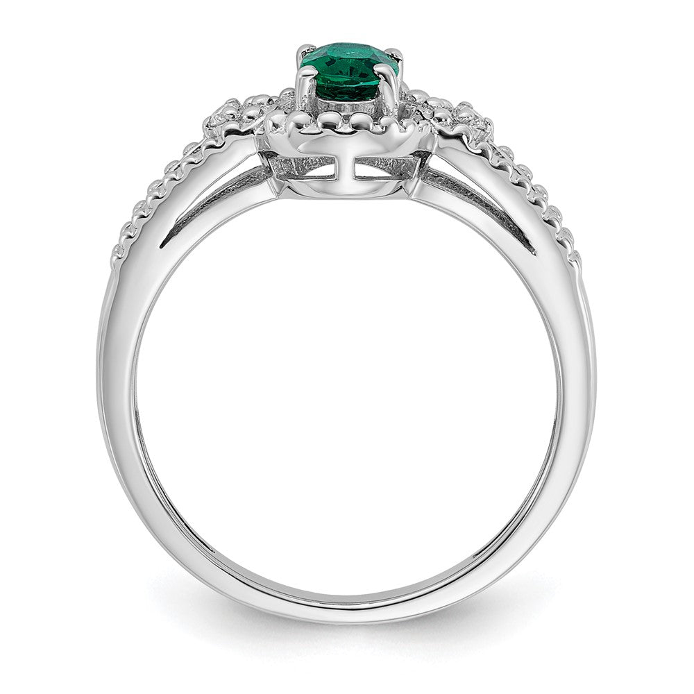 Sterling Silver Rhodium-plated Created Emerald & Diam. Ring