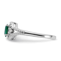 Sterling Silver Rhodium-plated Created Emerald & Diam. Ring