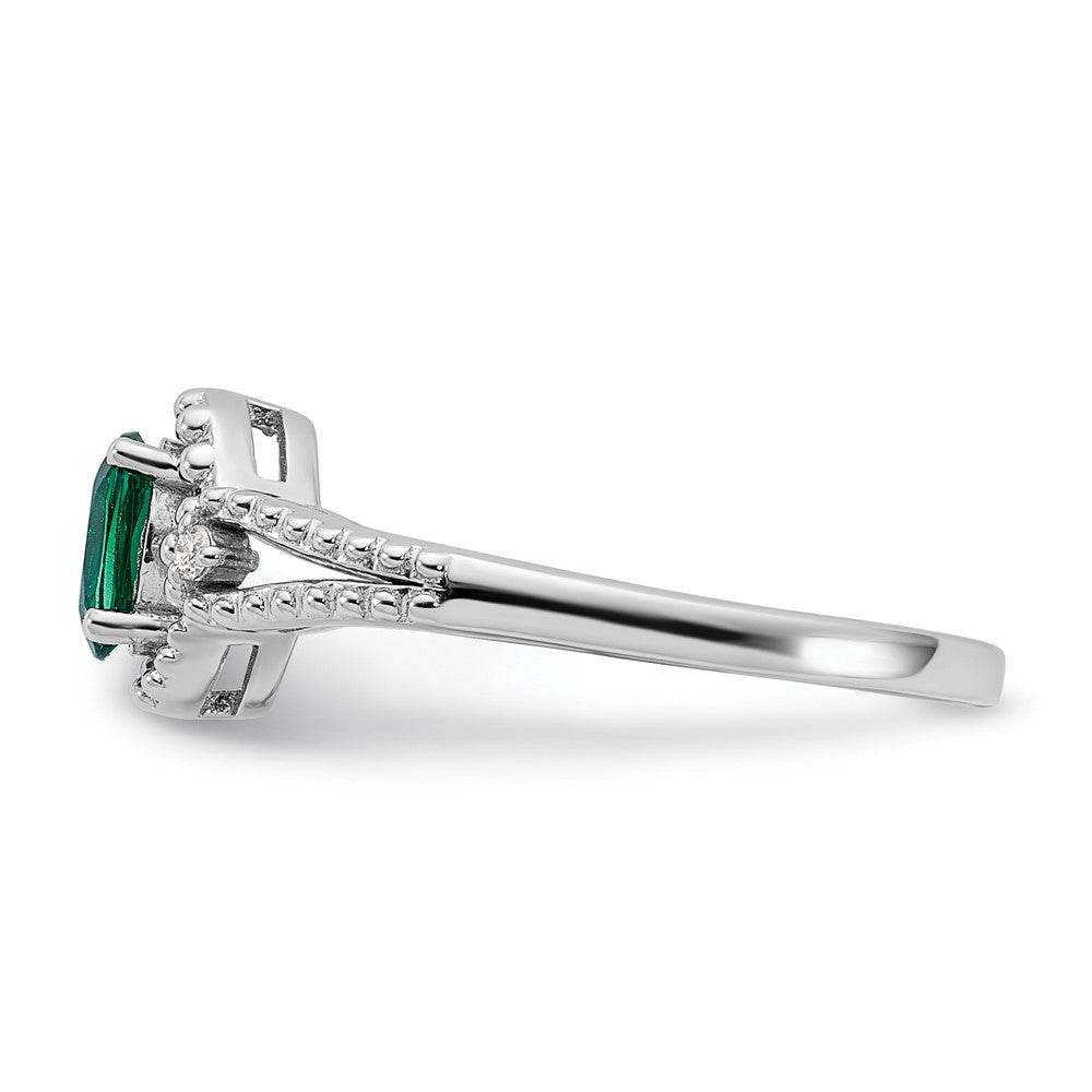 Sterling Silver Rhodium-plated Created Emerald & Diam. Ring