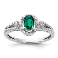 Sterling Silver Rhodium-plated Created Emerald & Diam. Ring