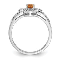 Sterling Silver Rhodium-plated Citrine & Diam. Ring