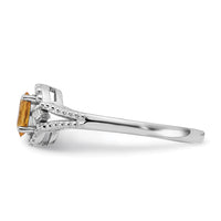 Sterling Silver Rhodium-plated Citrine & Diam. Ring