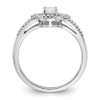 Sterling Silver Rhodium-plated Created Opal & Diam. Ring