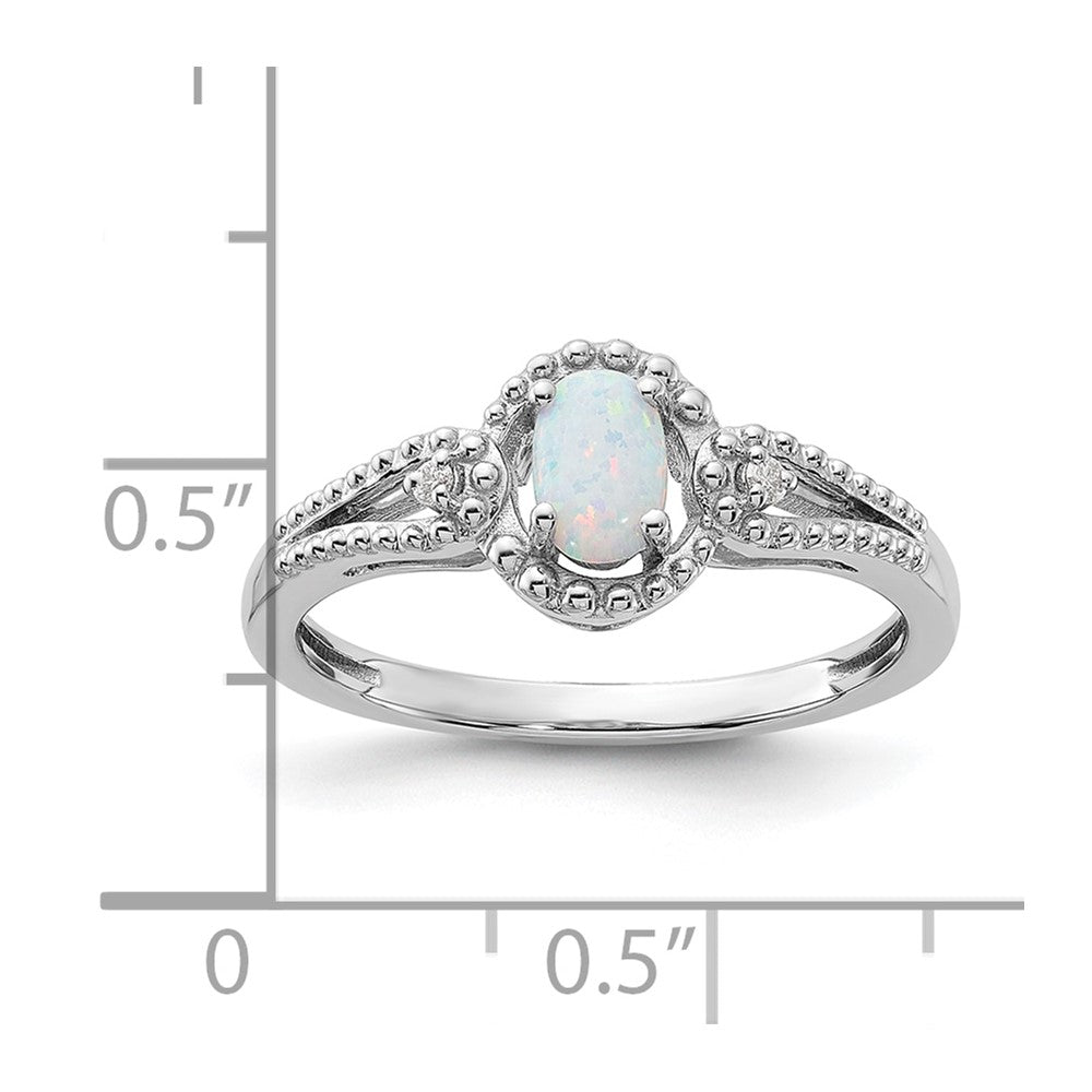 Sterling Silver Rhodium-plated Created Opal & Diam. Ring